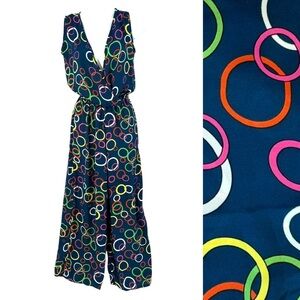 Bebe Jumpsuit Romper 100% Silk Navy Blue Small / Medium Sleeveless Retro
